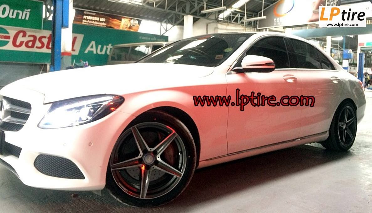 BENZ C-Class W205 C350 ใส่ล้อแม็ก EDITION5 ขอบ18 สีเทาหน้าเงาพร้อมยาง YOKOHAMA V552 หน้า 225/45-18 หลัง 245/40-18 หล่อๆ ตามสไตร์ benz