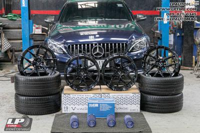 รถ - BENZ C-CLASS C300 ล้อแม็ก - VAGE VF04 BLACK สเปค - 19x8.5 ET35 5x112-5x114.3 ยาง - BRIDGESTONE POTENZA SPORT เบอร์หน้า - 225/40-19 เบอร์หลัง - 255/35-19 สปริงโหลด H&R For MERCEDES