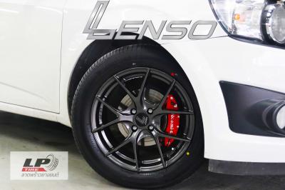 #CHEVROLET#SONIC จัดล้อแม็กแท้ #LENSO#Jager#Dyna 16x7 ET35 4x100 #HD พร้อมยาง YOKOHAMA E70 205/55-16 ยังสวยลงตัว จัดฝาครอบ BREMBO สีแดง (F) ขนาด SIZE-S