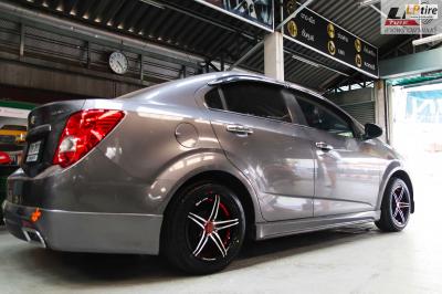 CHEVROLET SONIC จัดแม็ก #TORQ SUN 17x7 ET35 4x100 #ดำหน้าเงาอันเดอร์คัตแดง คู่ยางรถยนต์ YOKOHAMA A-DRIVE AA01 195/55-15