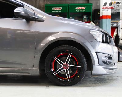 CHEVROLET SONIC จัดแม็ก #TORQ SUN 17x7 ET35 4x100 #ดำหน้าเงาอันเดอร์คัตแดง คู่ยางรถยนต์ YOKOHAMA A-DRIVE AA01 195/55-15