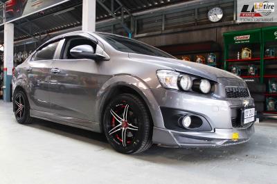 CHEVROLET SONIC จัดแม็ก #TORQ SUN 17x7 ET35 4x100 #ดำหน้าเงาอันเดอร์คัตแดง คู่ยางรถยนต์ YOKOHAMA A-DRIVE AA01 195/55-15 