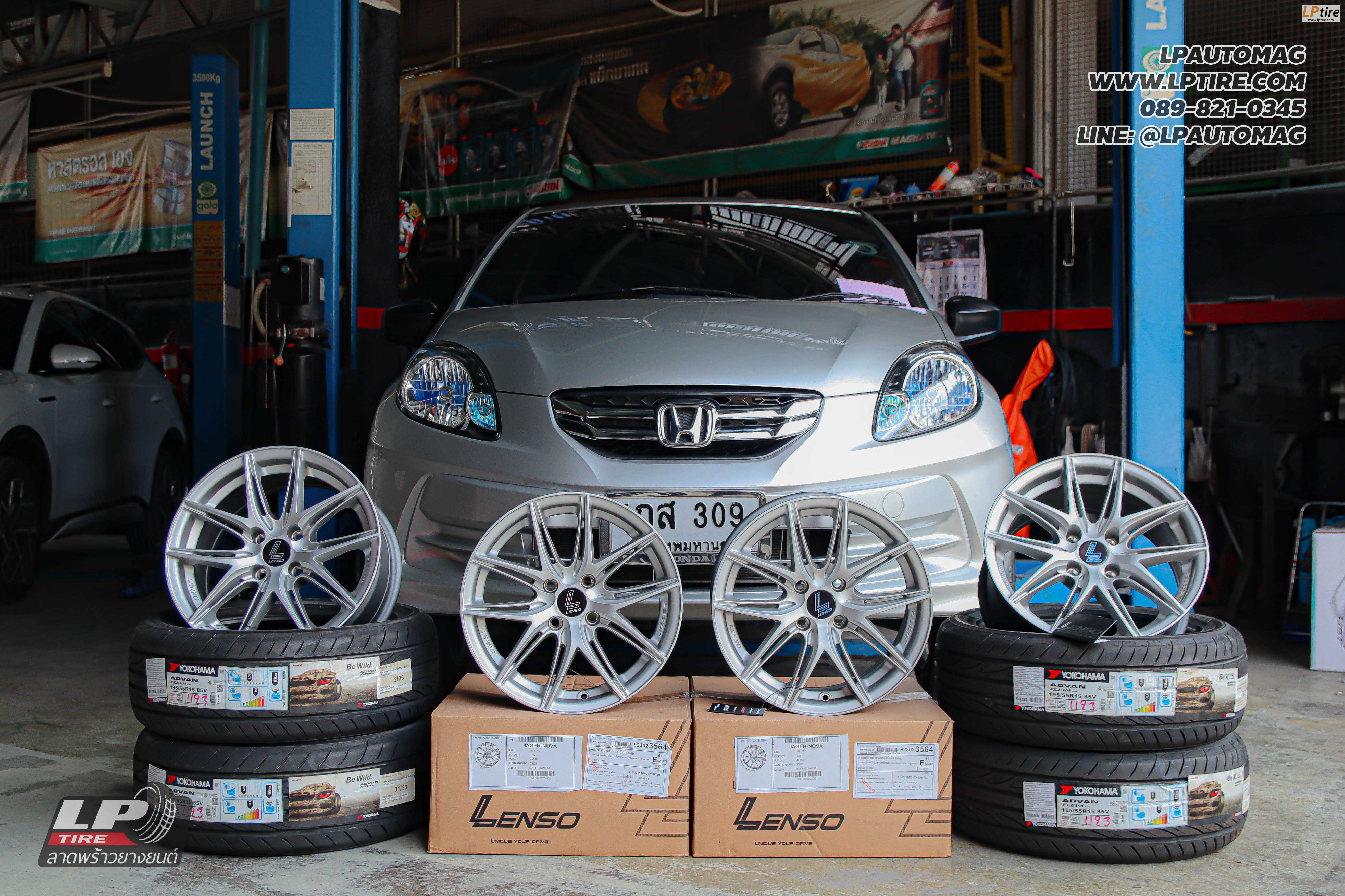 รถ - HONDA BRIO ล้อแม็ก - LENSO JAGER NOVA เงินด้าน สเปค - 15x7 ET35 4x100 ยาง - YOKOHAMA V701 เบอร์ - 195/55-15