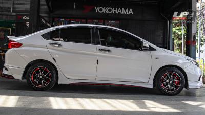 รถ - HONDA CITY GM6 ล้อแม็ก - INFERNO 7098 ดำกลึงหน้าเงาอันเดอร์คัตแดง สเปค - 15x7 ET35 4x100 รัดยาง - YOKOHAMA A-DRIVE AA01 เบอร์ - 195/55-15