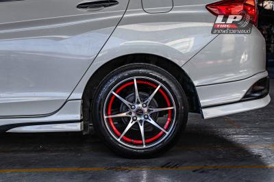 รถ - HONDA CITY GM6 ล้อแม็ก - YACHIYODA LW01 ดำหน้าเงาขลิบแดง สเปค - 16x7 ET40 4x100-4x114.3