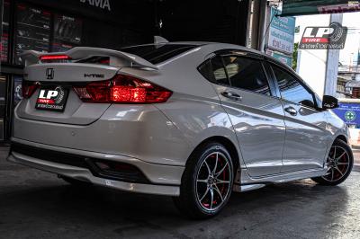 รถ - HONDA CITY GM6 ล้อแม็ก - YACHIYODA LW01 ดำหน้าเงาขลิบแดง สเปค - 16x7 ET40 4x100-4x114.3