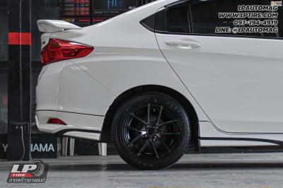 รถ - HONDA CITY ล้อแม็ก -TORQ TAR BY LENSO ดำด้านหน้าชา สเปค - 15x7 ET35 4x100 ยาง -YOKOHAMA A-DRIVE AA01 เบอร์ - 195/55-15