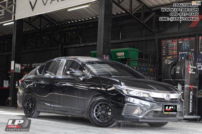 รถ - HONDA CITY ล้อแม็ก - ENKEI SC40 ดำด้านอันเดอร์คัตเงิน สเปค -15x7 ET35 4x100 สปริงโหลด YSS SPORT SERIES -หน้าโหลด 30mm -หลังโหลด 30mm ใช้ยางเดิม