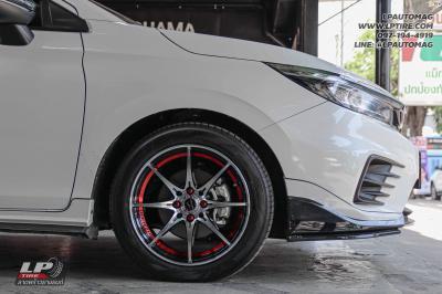 รถ -HONDA CITY ล้อแม็ก -YACHIYODA LW01 ดำหน้าเงาขลิบแดง สเปค - 16x7 ET40 4x100-4x114.3 ยาง - YOKOHAMA AE50 เบอร์ - 185/55R16