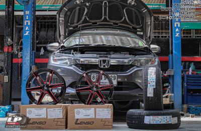 รถ - HONDA CITY ล้อแม็ก - LENSO Jager Craft ดำเงามิลลิ่งก้านแดง สเปค - 15x7 ET35 4x100 ยาง - ALLIANCE AL30 030Ex เบอร์ -195/55-15