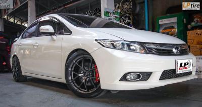 HONDA CIVIC FB จัดแม็ก LENSO Jager Dyna 17x7.5 ET35 5x114.3 #Hyper Dark + DEESTONE R702 215/45-17 พร้อมจัดฝาครอบ BREMBO สีแดง +โช้คหน้า-หลัง