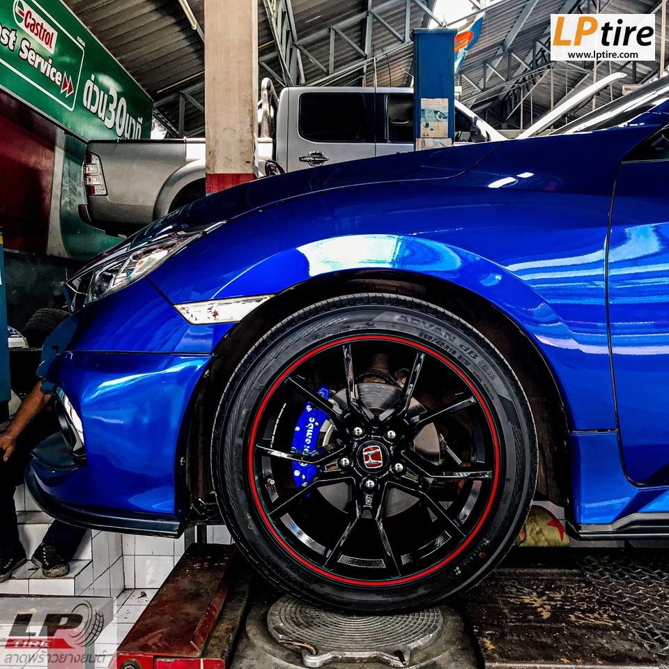 HONDA CIVIC FC จัด ล้อแม็กลาย HONDA Type R (ZR165) ขอบ 18นิ้ว สีดำเงาขอบแดง พร้อมยาง #YOKOHAMA V552 225/45-18 รุ่นTOP สวยงามมากครับ