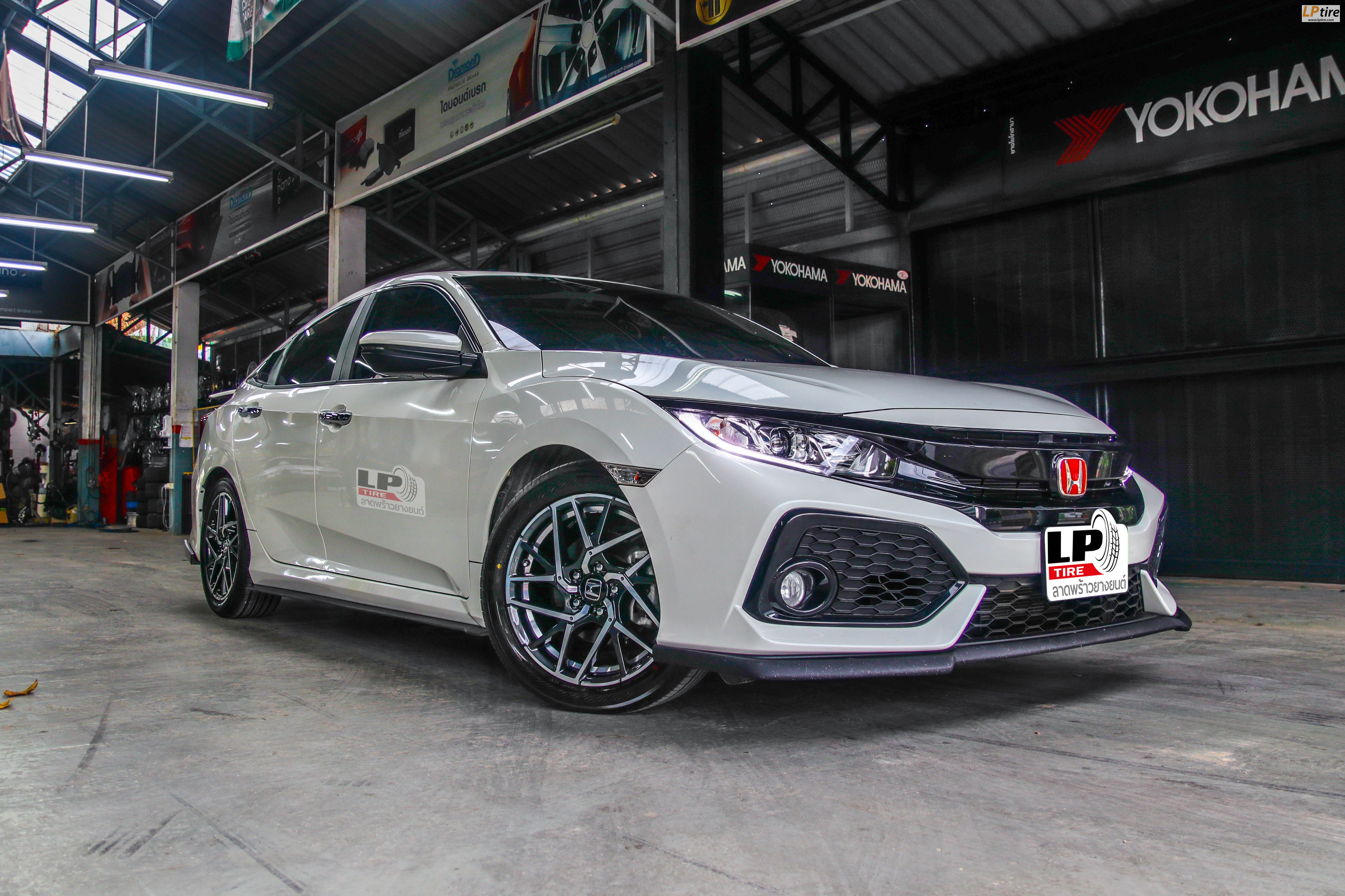 Honda Civic FC ล้อแม็ก Honda OEM Modulo 17x7 ET45 5x114.3 รัดยาง Yokohama Advan dB V552 ตัวท็อป 215/50-17