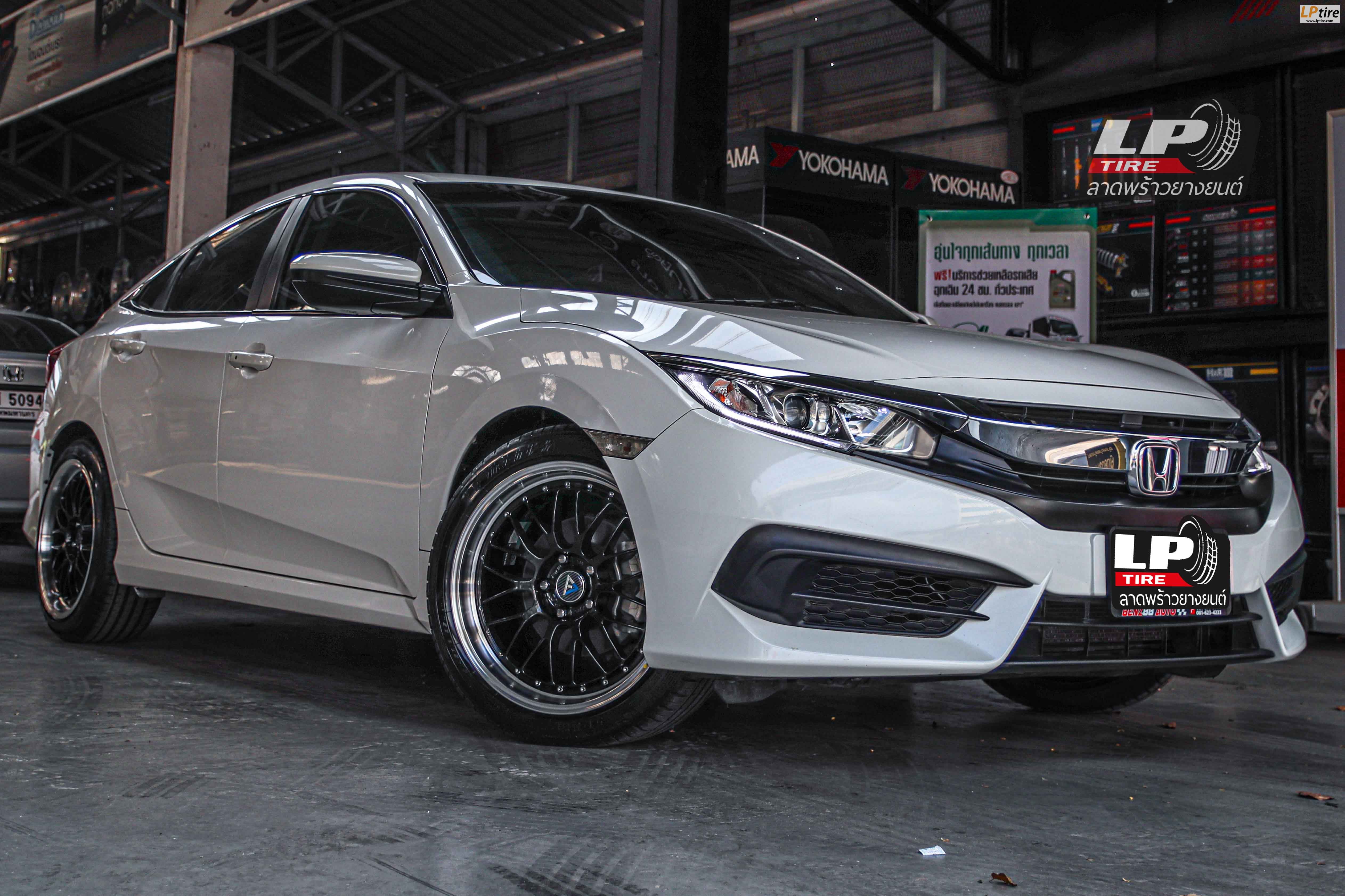 รถ - HONDA CIVIC ล้อแม็ก - VLF FLOW FORM BBS LM VLF-P05ดำเงาขอบเงา สเปค - 18x8.5 ET38 5x114.3 รัดยาง - FIRENZA ST-01A เบอร์- 225/45-18