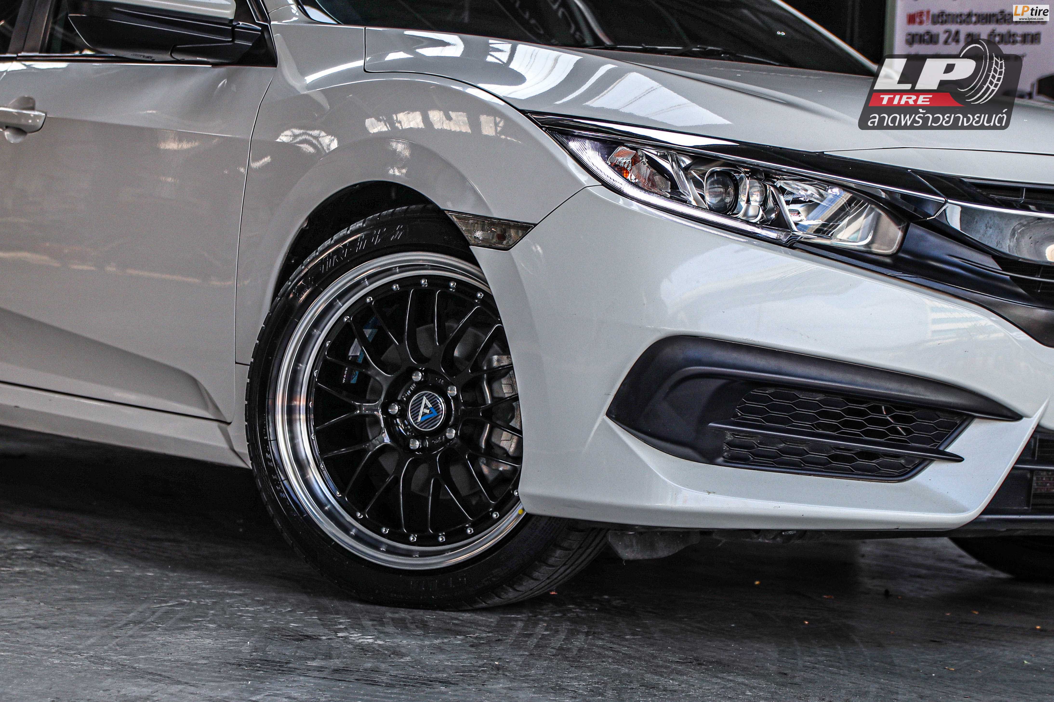 รถ - HONDA CIVIC ล้อแม็ก - VLF FLOW FORM BBS LM VLF-P05ดำเงาขอบเงา สเปค - 18x8.5 ET38 5x114.3 รัดยาง - FIRENZA ST-01A เบอร์- 225/45-18