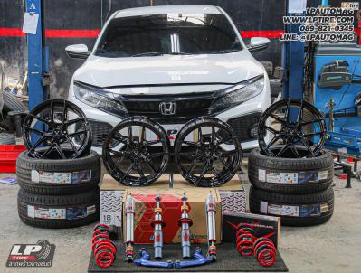 รถ - HONDA CIVIC ล้อแม็ก - VAGE VF013 FlowForming ดำเงา สเปค - 18x8.5 ET35 5x112-5x114.3 ยาง - YOKOHAMA AE51 เบอร์ -235/40-18 โช๊คอัพ Profender Fitz