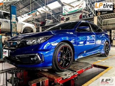 HONDA CIVIC FC จัด ล้อแม็กลาย HONDA Type R (ZR165) ขอบ 18นิ้ว สีดำเงาขอบแดง พร้อมยาง #YOKOHAMA V552 225/45-18 รุ่นTOP สวยงามมากครับ