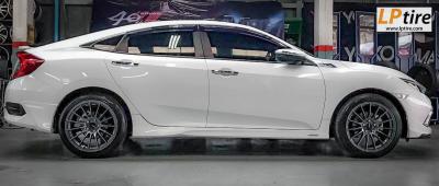 Honda Civic + แม็ก RS05RR หน้า8.5 หลัง9.5 ขอบ18นิ้ว สีกันเมทาลิก +ยาง YOKOHAMA AE50 หน้า225/45-18 หลัง 240/40-18