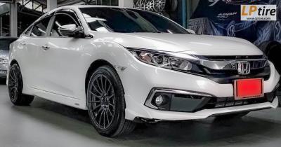 Honda Civic + แม็ก RS05RR หน้า8.5 หลัง9.5 ขอบ18นิ้ว สีกันเมทาลิก +ยาง YOKOHAMA AE50 หน้า225/45-18 หลัง 240/40-18