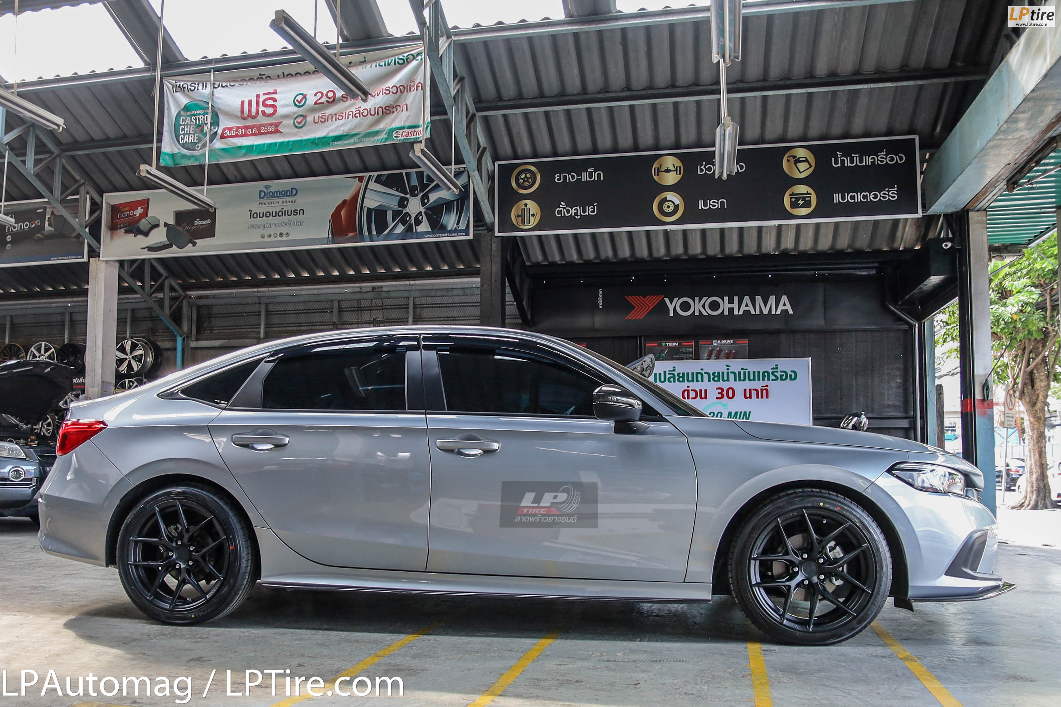 HONDA CIVIC FE ล้อแม็ก VAGE VF04 สี DGM Black/Brush 18x8.5 ET35 5x113 รัดยาง -YOKOHAMA ฺBluEarth-GT AE51 225/45R18