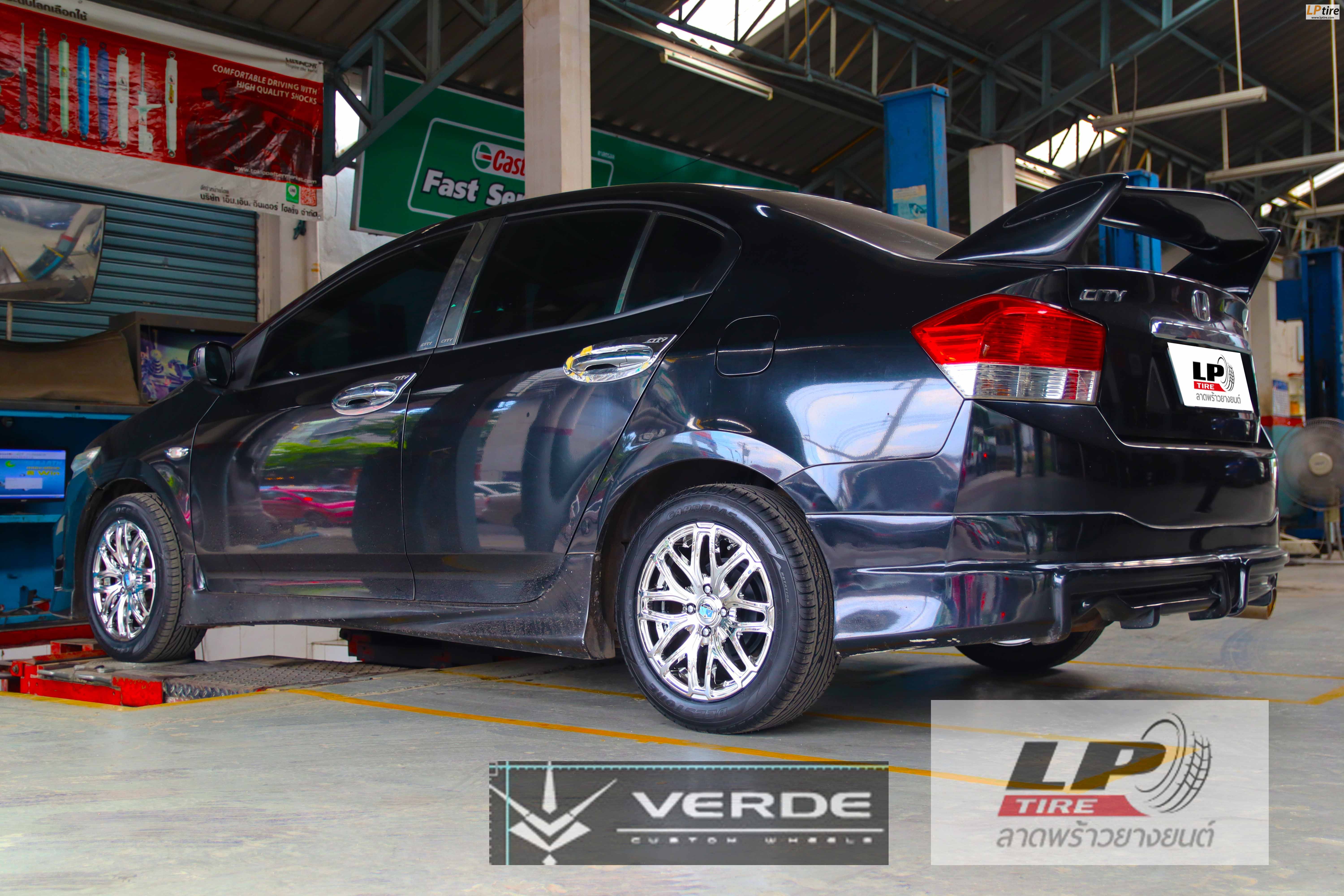 HONDA CITY จัดล้อแม็ก VD JH-1122 (AX Repla) 15x6.5 ET38 4x100 โครเมี่ยม พร้อมยาง  DEESTONE R702 195/55-15 สวยลงตัวครับ