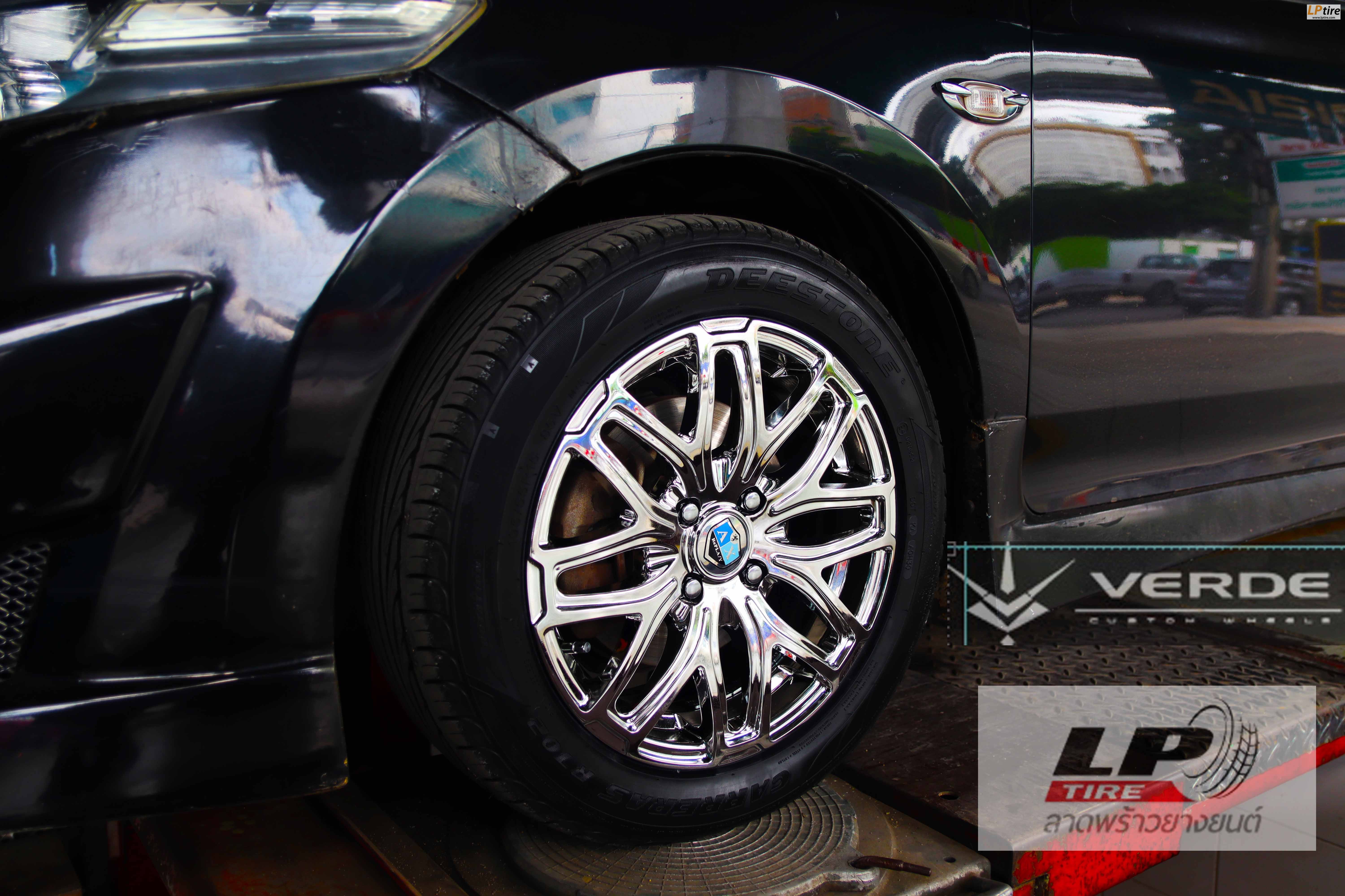 HONDA CITY จัดล้อแม็ก VD JH-1122 (AX Repla) 15x6.5 ET38 4x100 โครเมี่ยม พร้อมยาง  DEESTONE R702 195/55-15 สวยลงตัวครับ