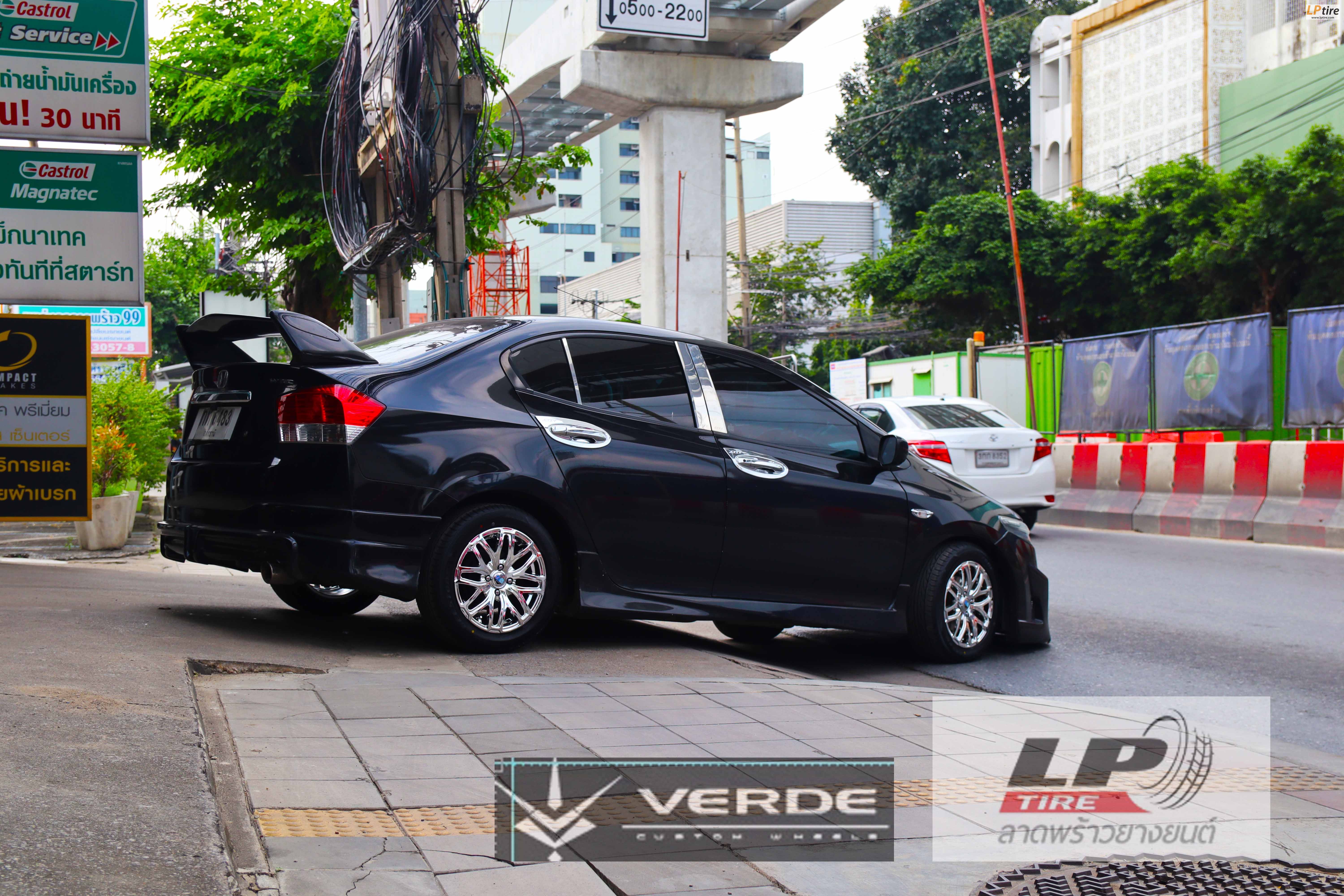 HONDA CITY จัดล้อแม็ก VD JH-1122 (AX Repla) 15x6.5 ET38 4x100 โครเมี่ยม พร้อมยาง  DEESTONE R702 195/55-15 สวยลงตัวครับ