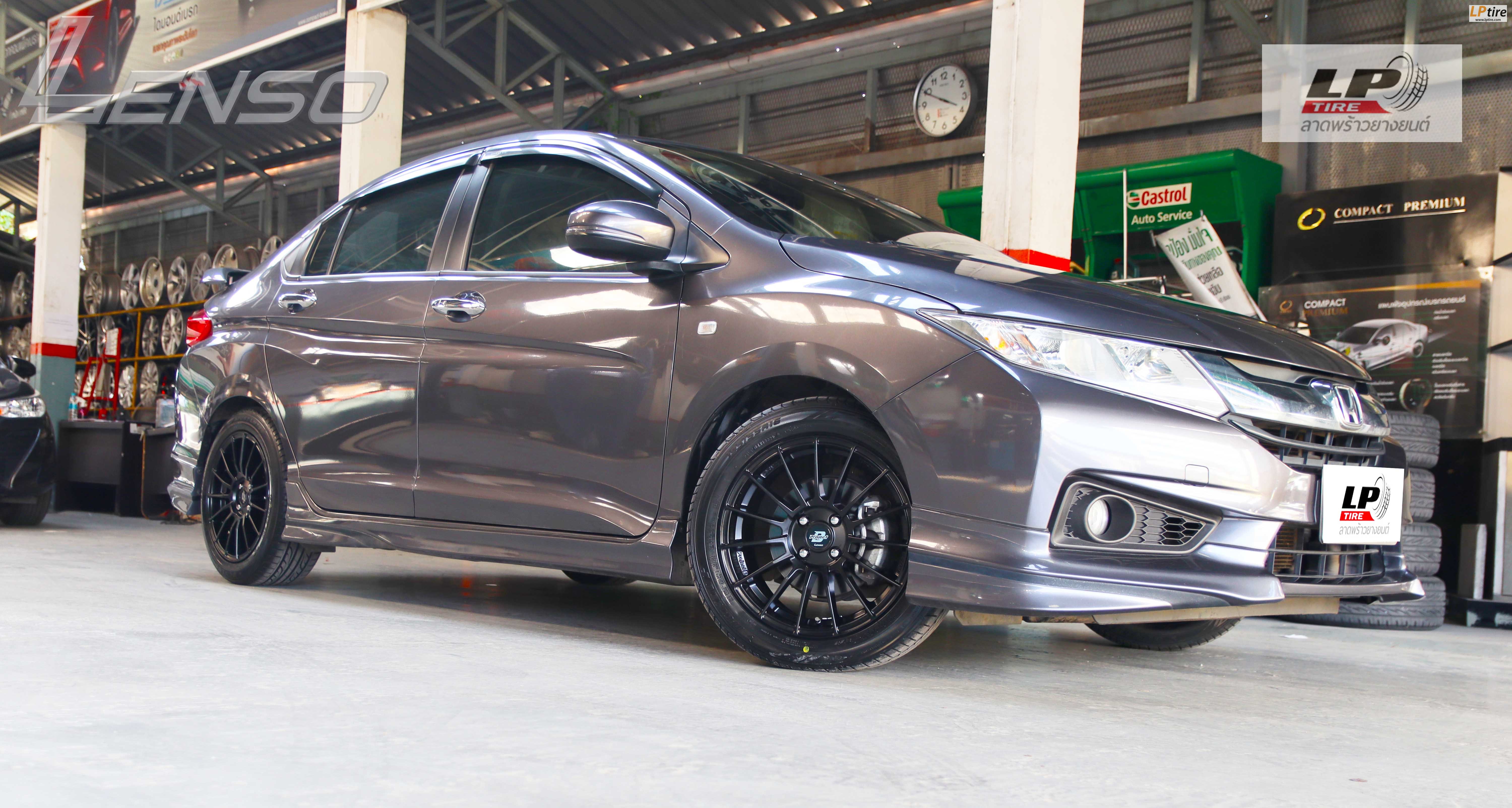 #HONDA#CITY จัดล้อแม็ก #LENSO#PROJECT ProjectD #RACE5 16x7 ET40 4x100 #ดำด้าน พร้อมยาง DUNLOP LM704 195/55-16 ยังสวยลงตัวแบบหล่อ