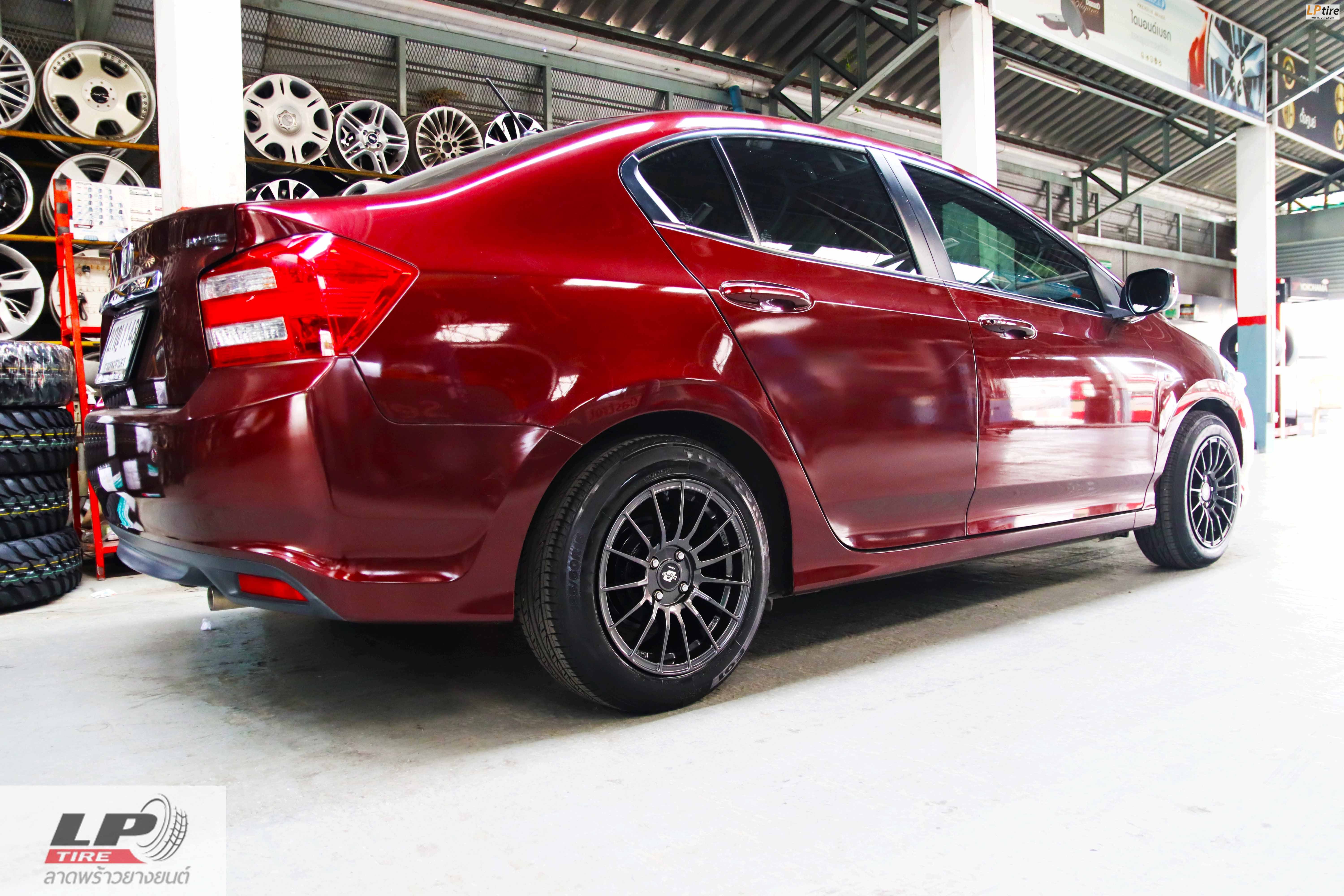 #HONDA#CITY จัดล้อแม็ก #LENSO ProjectD #RACE5 15x7.5 ET35 4x100 #สีHyper Dark ใส่ยางเดิมยังสวยงามลงตัว 