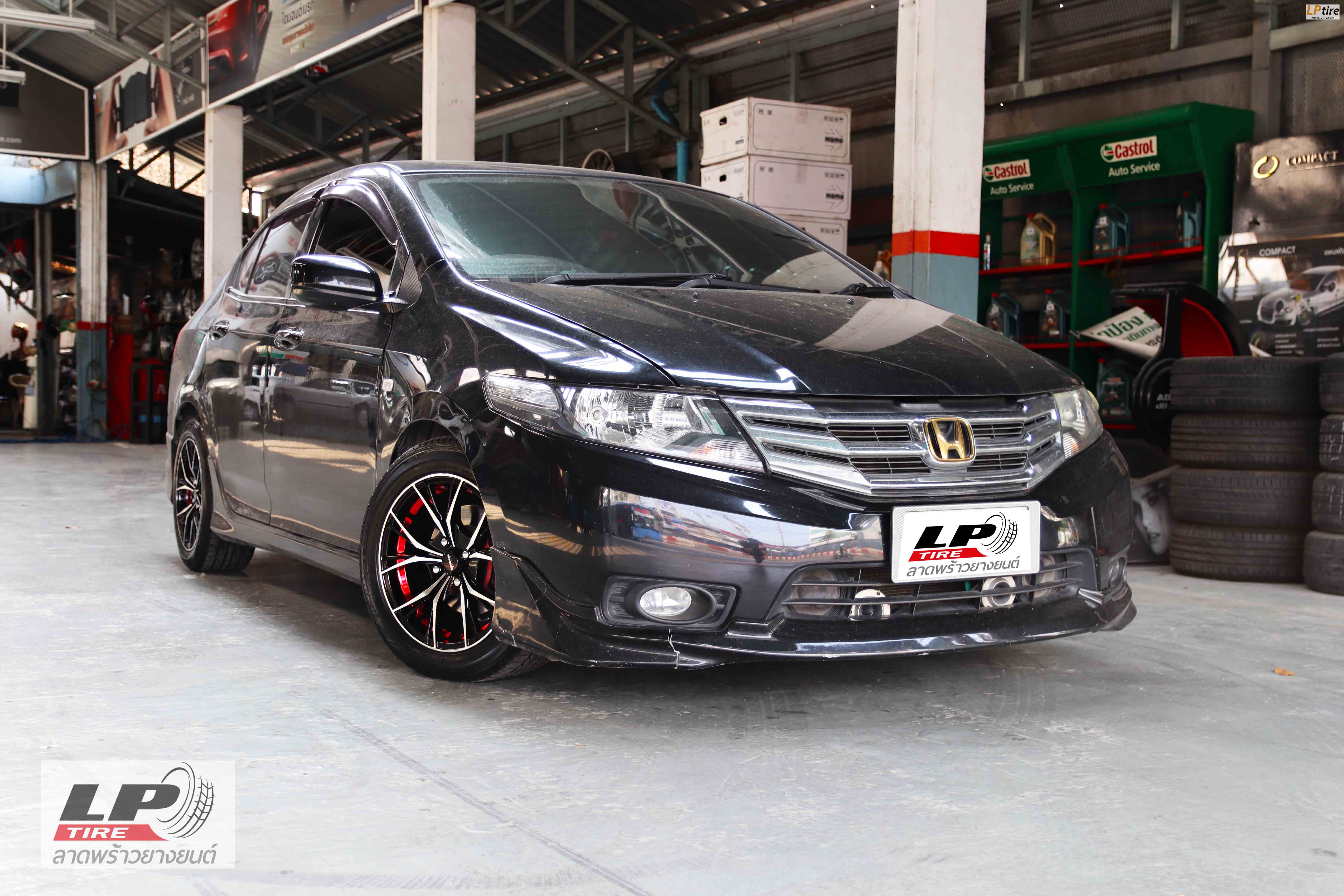 #HONDA#CITY จัดแม็กโปร #INFERNO #7098 15x7 ET35 4x100 #ดำกลึงหน้าเงาอันเดอร์คัตแดง พร้อมยางยนต์ DUNLOP LM704 195/55-15 ปี20 ชุดละ 14,900-. 