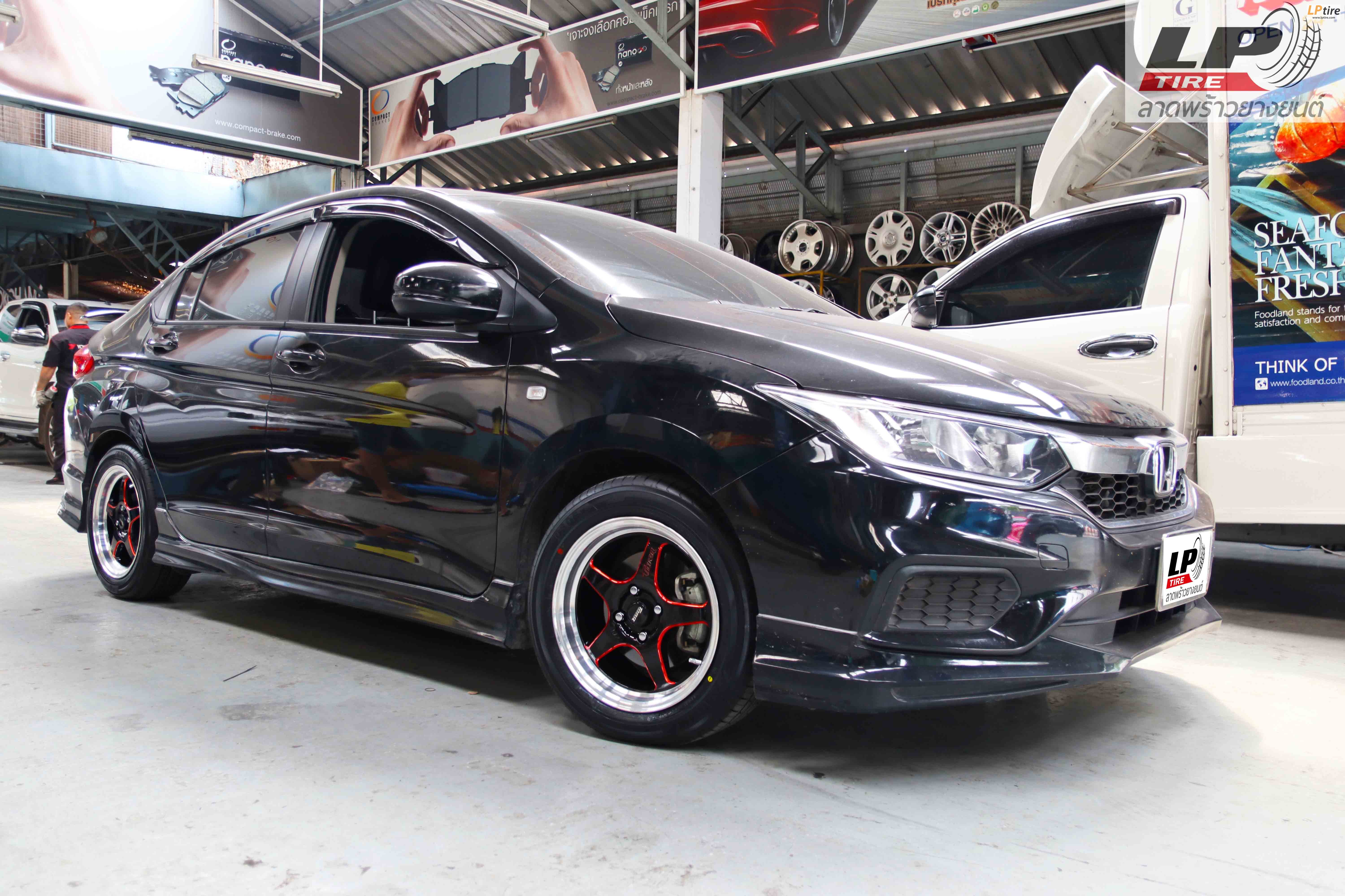 
HONDA CITY ล้อแม็ก - TOQR D1F สีดำขลิบแดงขอบเงา สเปค - 15X7.0 4x100 ET35 รัดยาง - YOKOHAMA Alliance 030EX AL30 เบอร์ - 195/55R15
