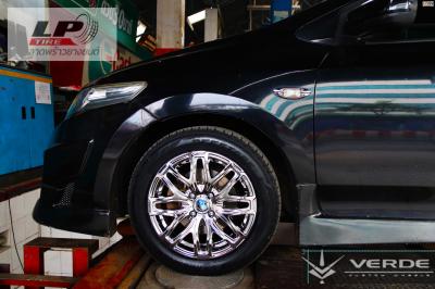 HONDA CITY จัดล้อแม็ก VD JH-1122 (AX Repla) 15x6.5 ET38 4x100 โครเมี่ยม พร้อมยาง  DEESTONE R702 195/55-15 สวยลงตัวครับ