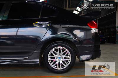 HONDA CITY จัดล้อแม็ก VD JH-1122 (AX Repla) 15x6.5 ET38 4x100 โครเมี่ยม พร้อมยาง  DEESTONE R702 195/55-15 สวยลงตัวครับ