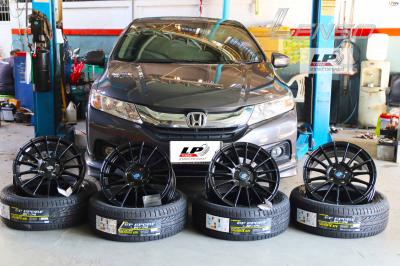 #HONDA#CITY จัดล้อแม็ก #LENSO#PROJECT ProjectD #RACE5 16x7 ET40 4x100 #ดำด้าน พร้อมยาง DUNLOP LM704 195/55-16 ยังสวยลงตัวแบบหล่อ