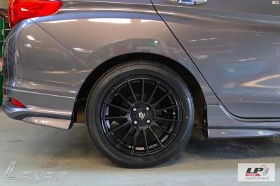 #HONDA#CITY จัดล้อแม็ก #LENSO#PROJECT ProjectD #RACE5 16x7 ET40 4x100 #ดำด้าน พร้อมยาง DUNLOP LM704 195/55-16 ยังสวยลงตัวแบบหล่อ