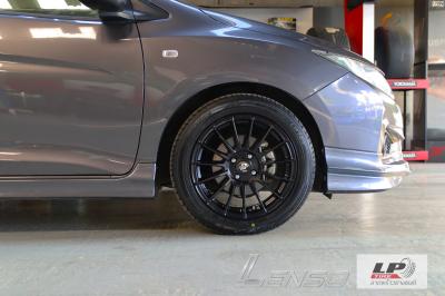 #HONDA#CITY จัดล้อแม็ก #LENSO#PROJECT ProjectD #RACE5 16x7 ET40 4x100 #ดำด้าน พร้อมยาง DUNLOP LM704 195/55-16 ยังสวยลงตัวแบบหล่อ