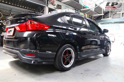 HONDA CITY ล้อแม็ก - TOQR D1F สีดำขลิบแดงขอบเงา สเปค - 15X7.0 4x100 ET35 รัดยาง - YOKOHAMA Alliance 030EX AL30 เบอร์ - 195/55R15