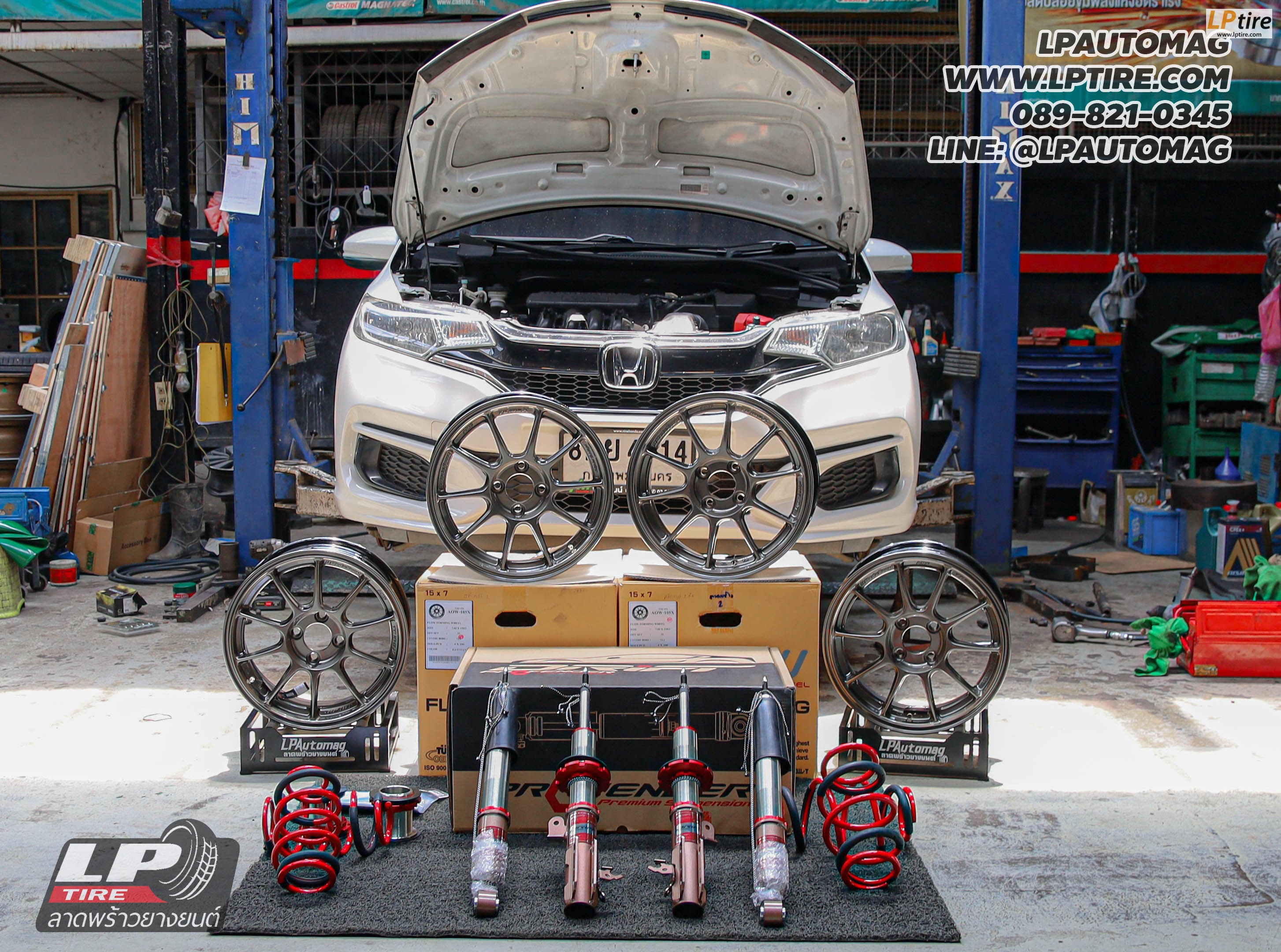 รถ - HONDA JAZZ ล้อแม็ก - Auto Option AOW-105X (TC105X) FlowForming EJ-TITAN สเปค -15x7 ET35 4x100 โช๊คอัพ Profender รุ่น Drift Series