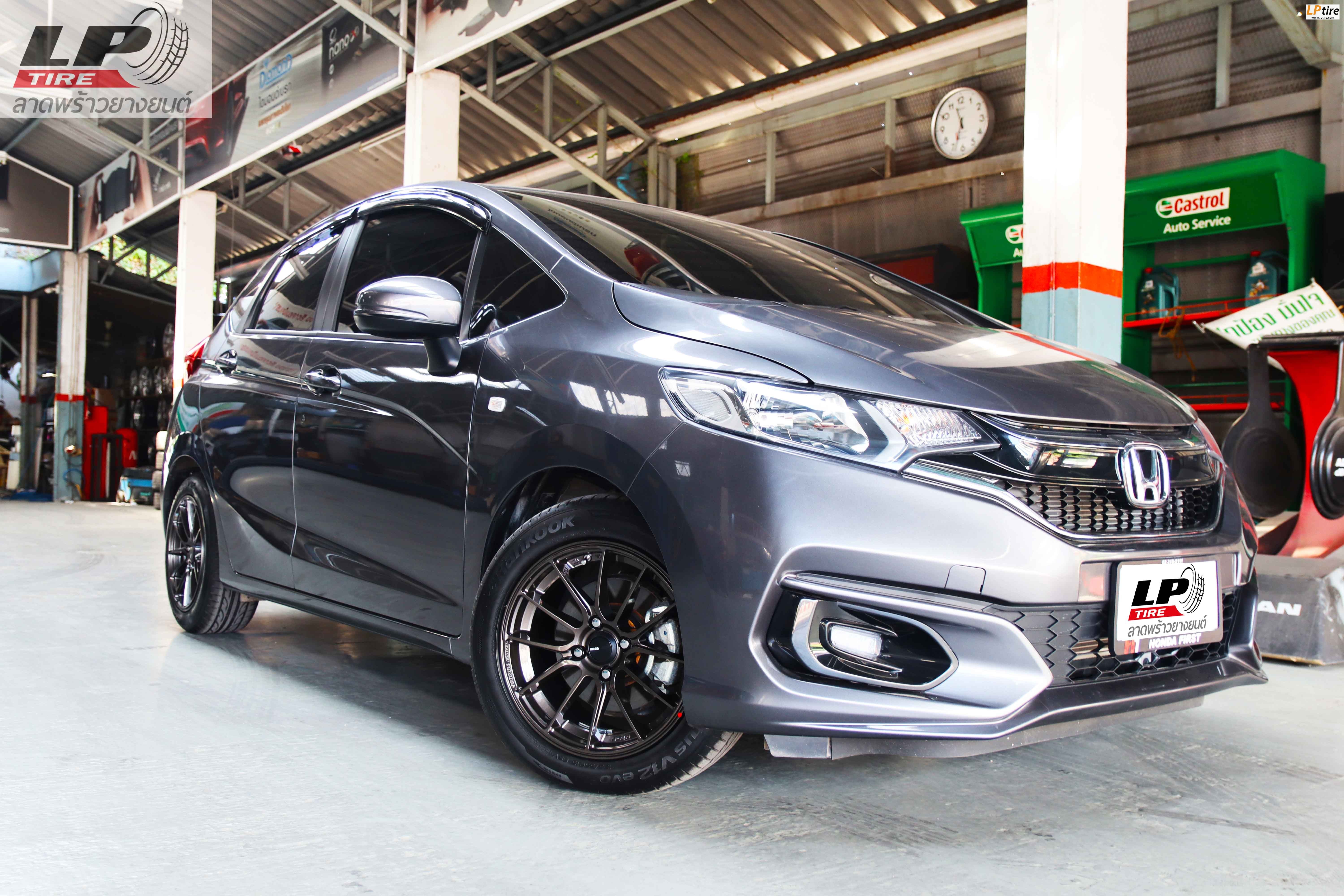 #HONDA#JAZZ จัดล้อแม็ก #ENKEI#SC48 15x7 ET38 4x100 #น้ำตาล พร้อมยางยนต์ HANKOOK V12 195/55 15 สวยงามลงตัว