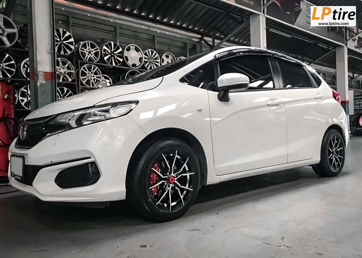 HONDA JAZZ + ล้อแม็ก MF-1201 ขอบ 15นิ้ว สีดำหน้าเงาอันเดอร์คัตเงิน + ยางรถยนต์ ALLIANCE 030Ex MADE IN JAPAN 195/55-15