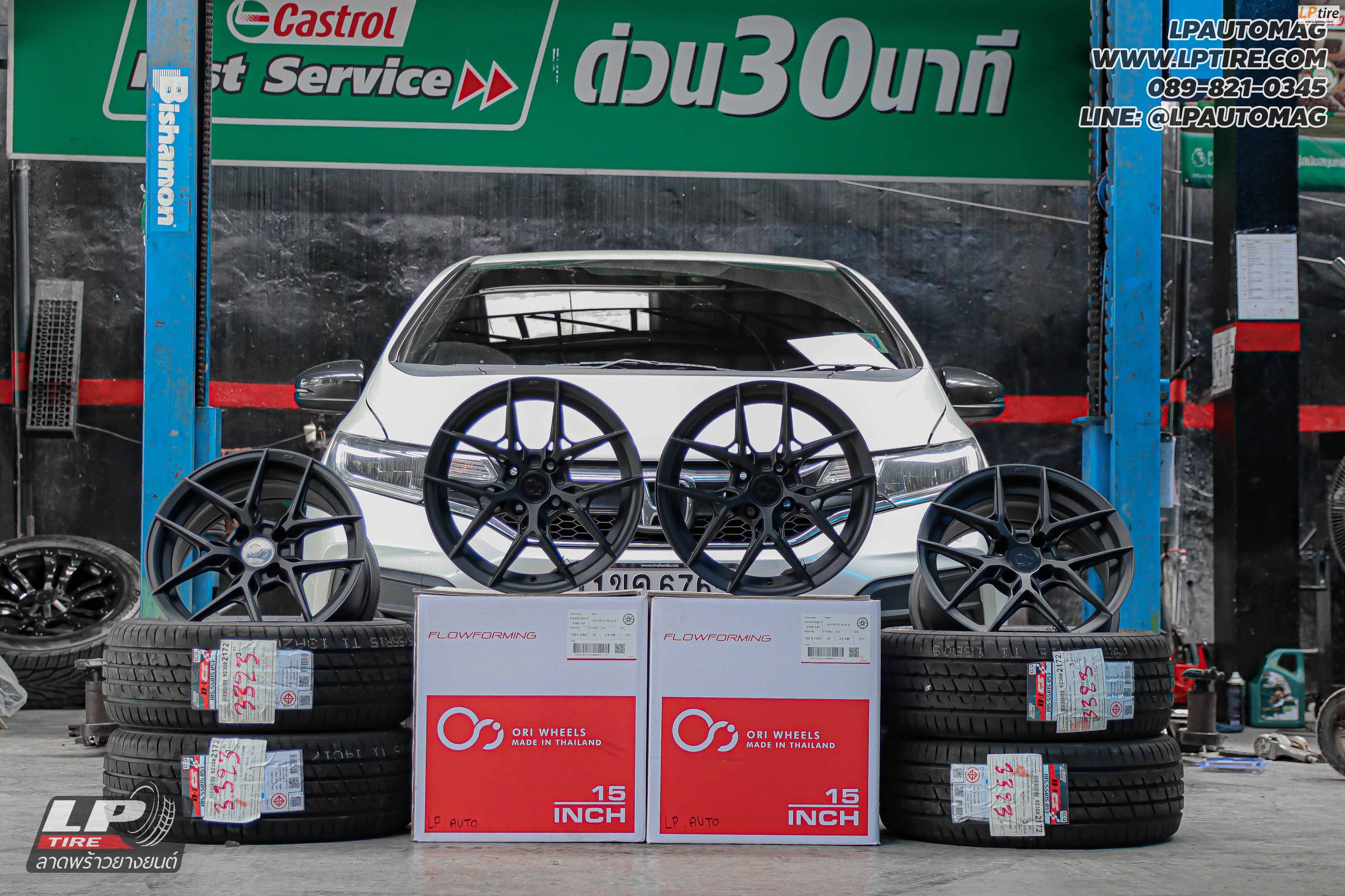 รถ - HONDA JAZZ ล้อแม็ก - ORI WHEELS CHAPTER-4 FlowForming Alumite Black สเปค - 15x7 ET35 4x100 ยาง - LENSO D-1CS เบอร์ -195/55-15