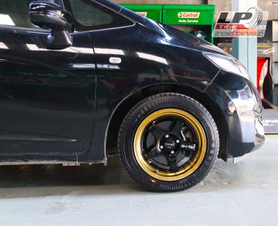 #HONDA#JAZZ จัดล้อแม็ก #LENSO ProjectD #D1SE 15x7.5 ET35 4x100 #ดำเงาขอบทอง พร้อมยาง YOKOHAMA A-DRIVE AA01 195/55-15 สวยงามลงตัว