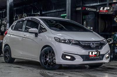 รถ - HONDA JAZZ ล้อแม็ก - TORQ TAR ดำด้านหน้าชา ขอบ -15x7 ET35 4x100 ยาง- YOKOHAMA A-DRIVE AA01 เบอร์ 195/55-15