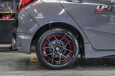 รถ - HONDA JAZZ ล้อแม็ก - INFERNO 0954 (คัทแดง) ดำอันเดอร์คัตแดง ขอบ -15x7 ET38 4x100 ยาง- YOKOHAMA A-DRIVE AA01 เบอร์ 195/55-15