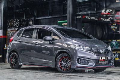 รถ - HONDA JAZZ ล้อแม็ก - INFERNO 0954 (คัทแดง) ดำอันเดอร์คัตแดง ขอบ -15x7 ET38 4x100 ยาง- YOKOHAMA A-DRIVE AA01 เบอร์ 195/55-15