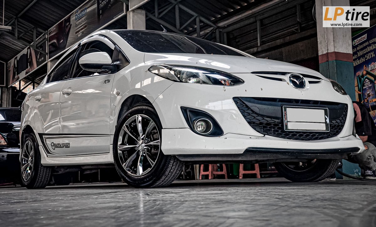 MAZDA 2 + ล้อแม็ก Venerdi F20K48 ขอบ 15นิ้ว สีBlack Chrome หน้าเงา + ยางรถยนต์ YOKOHAMA E70 185/60-15