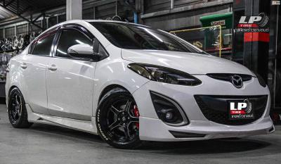 รถ - MAZDA 2 DE ล้อแม็ก - LENSO PROJECT-D ALPHA ดำเงามิ่งลิ่งก้านเงิน สเปค - 15x7 ET35 4x100 รัดยาง - HERO R111 เบอร์ - 195/55R15