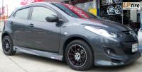 Mazda2 + ล้อแม็ก Katana GTR-Sport (355) 15นิ้ว สีดำเส้นแดง + ยาง FALKEN ZE522 195/55-15