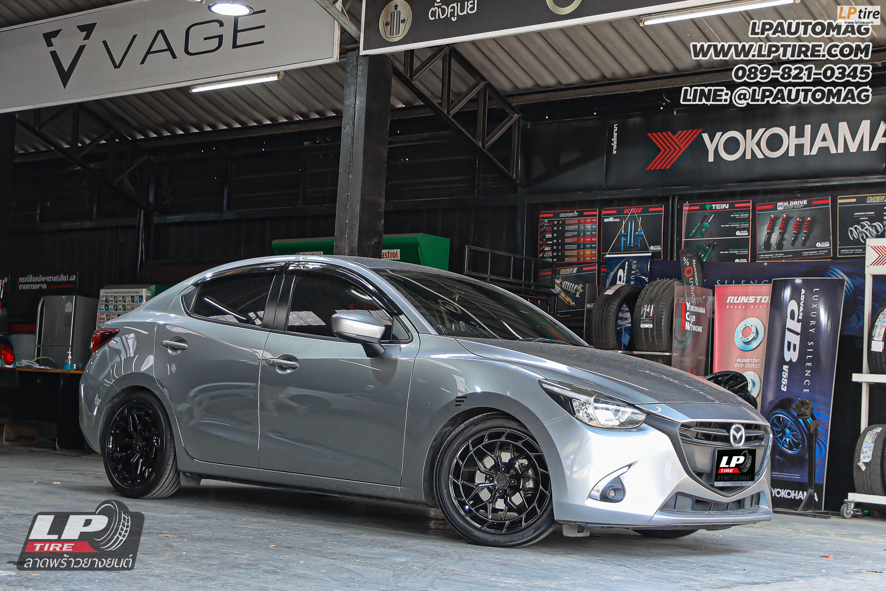 รถ - MAZDA 2 ล้อแม็ก - VAGE VF033 E FlowForming BLACK สเปค - 17x7.5 ET35 4x100 ยาง - YOKOHAMA V552 เบอร์ -215/45-17