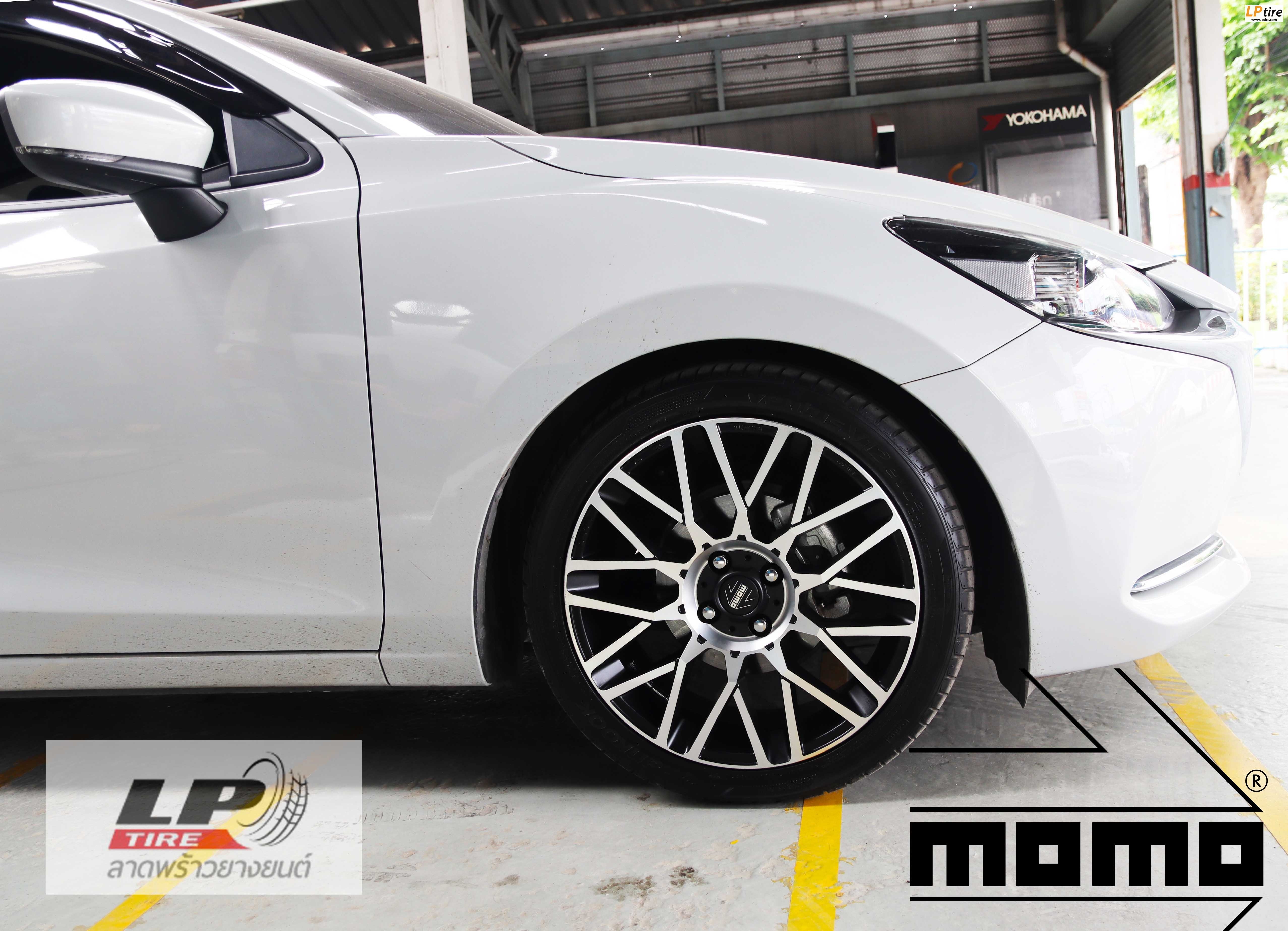 MAZDA 2  เสริมหล่อจัดล้อแม็ก MOMO H486T REVENGE 17x7 ET40 4x100 ดำหน้าเงา